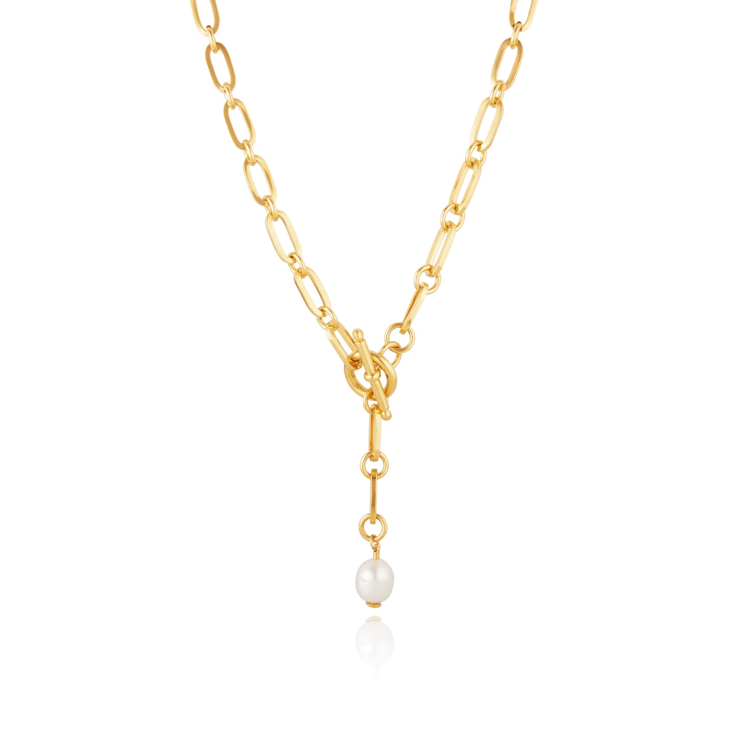 T-Bar Pearl Lariat Chain Necklace