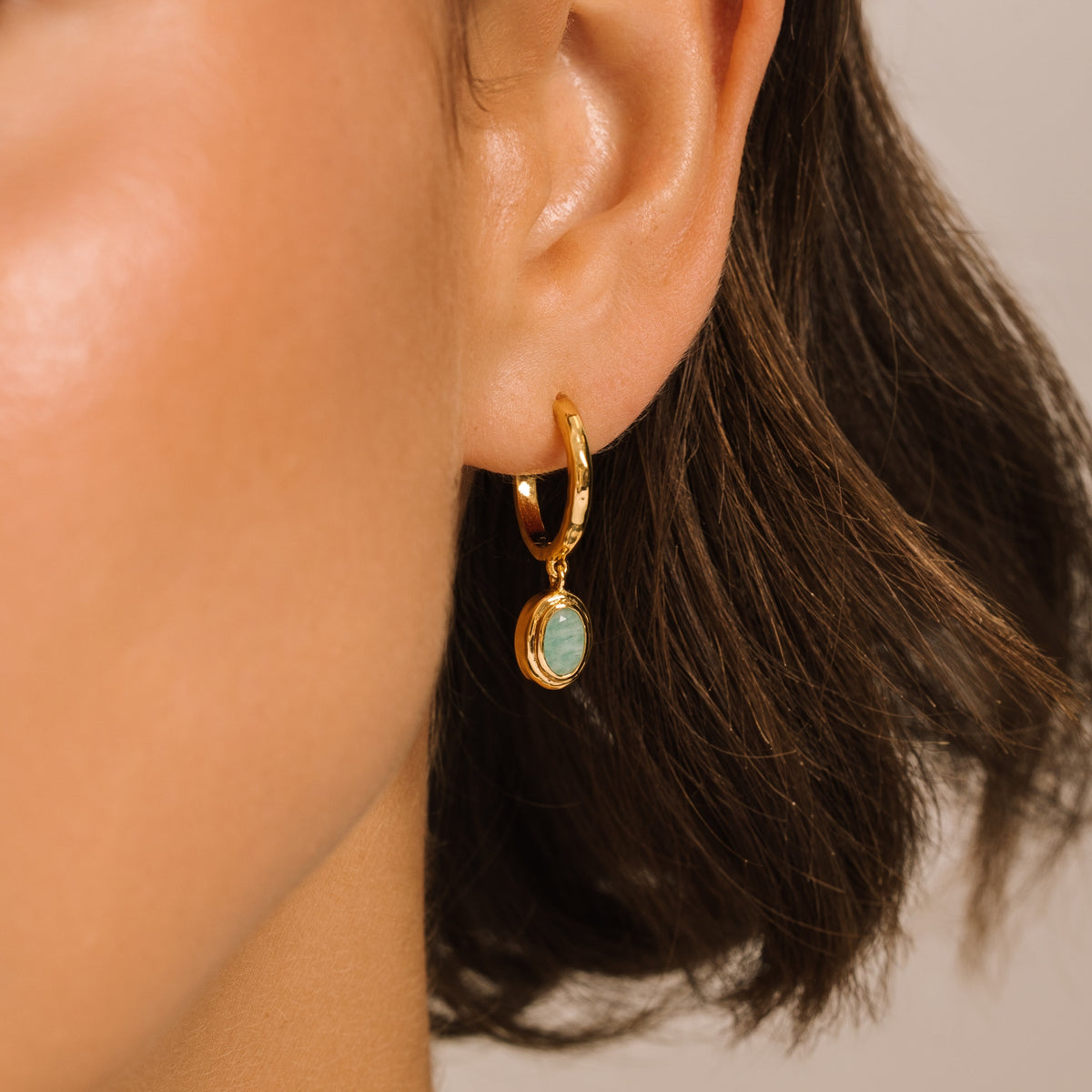 Amazonite Drop Small Hoop Earrings