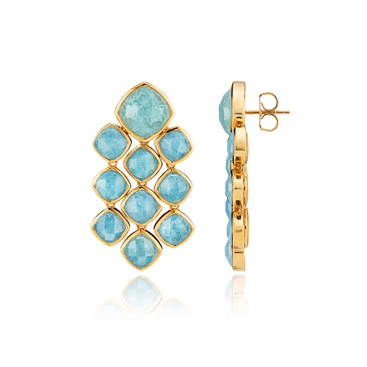 Aquamarine Chandelier Gemstone Gold Earrings - Lulu B London - Timeless Jewellery