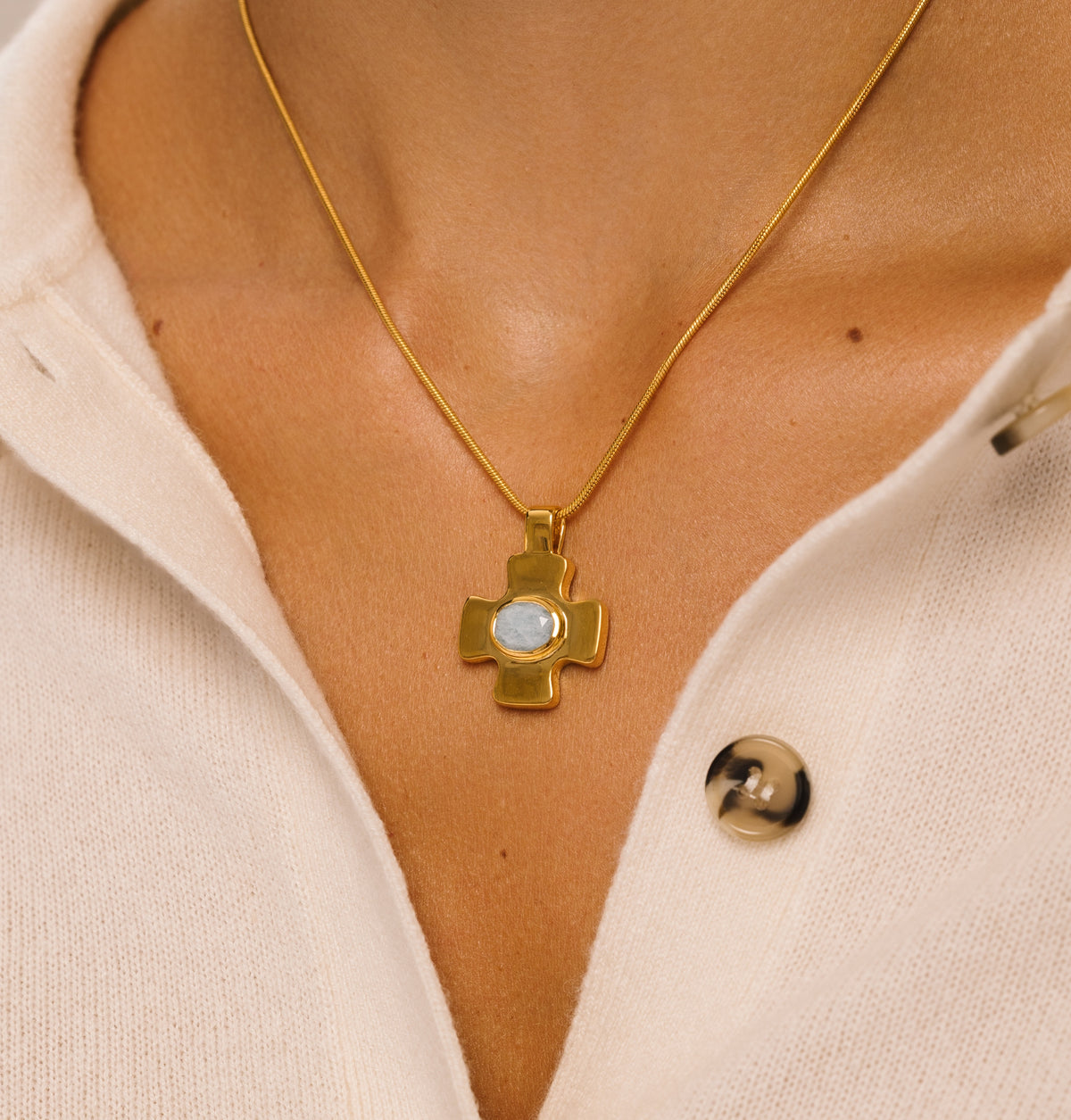 Aquamarine Polished Cross Charm - Lulu B London Jewellery