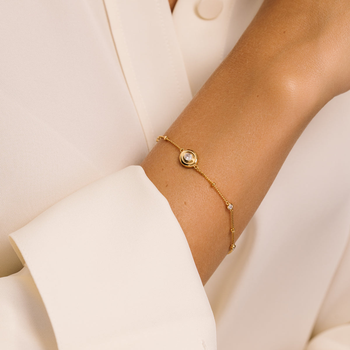 Beaded Cubic Zirconia Gold Bracelet - Lulu B Jewellery