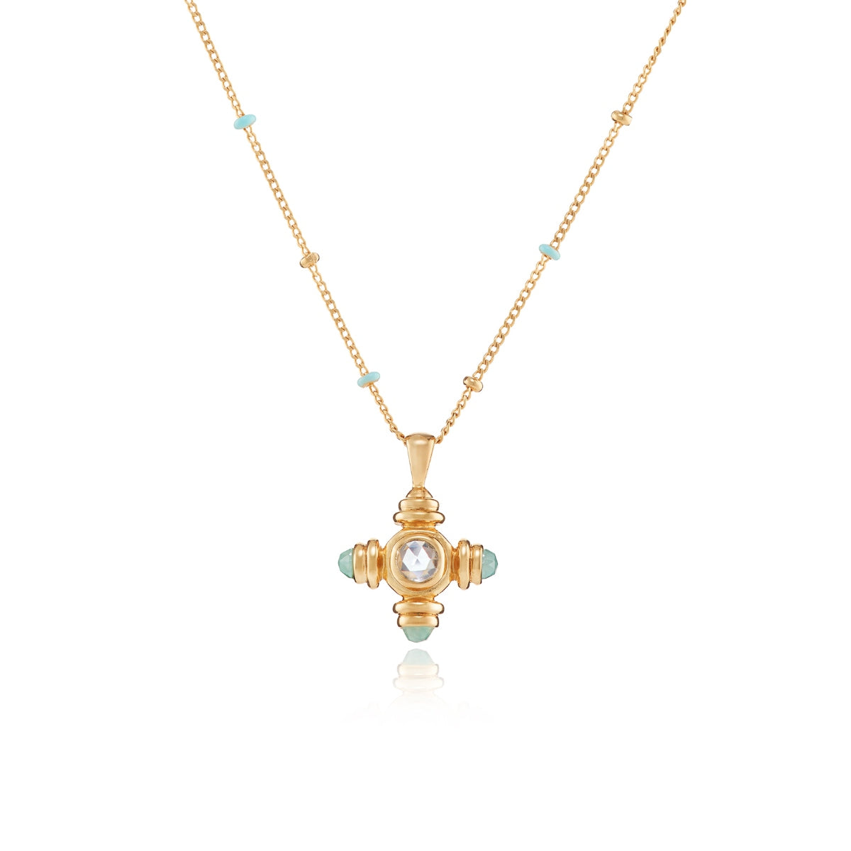 Blue Topaz Small Cross Gold Necklace - Lulu B London Jewellery