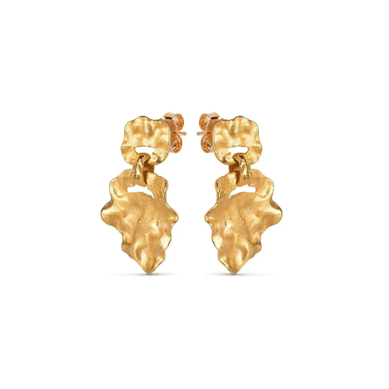 Crumpled Gold Stud Drop Small Earrings - Eloise