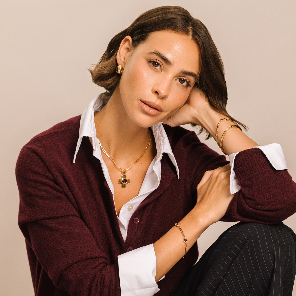 Garnet Cross Paperclip Chain Gold Necklace - Lulu B London Jewellery