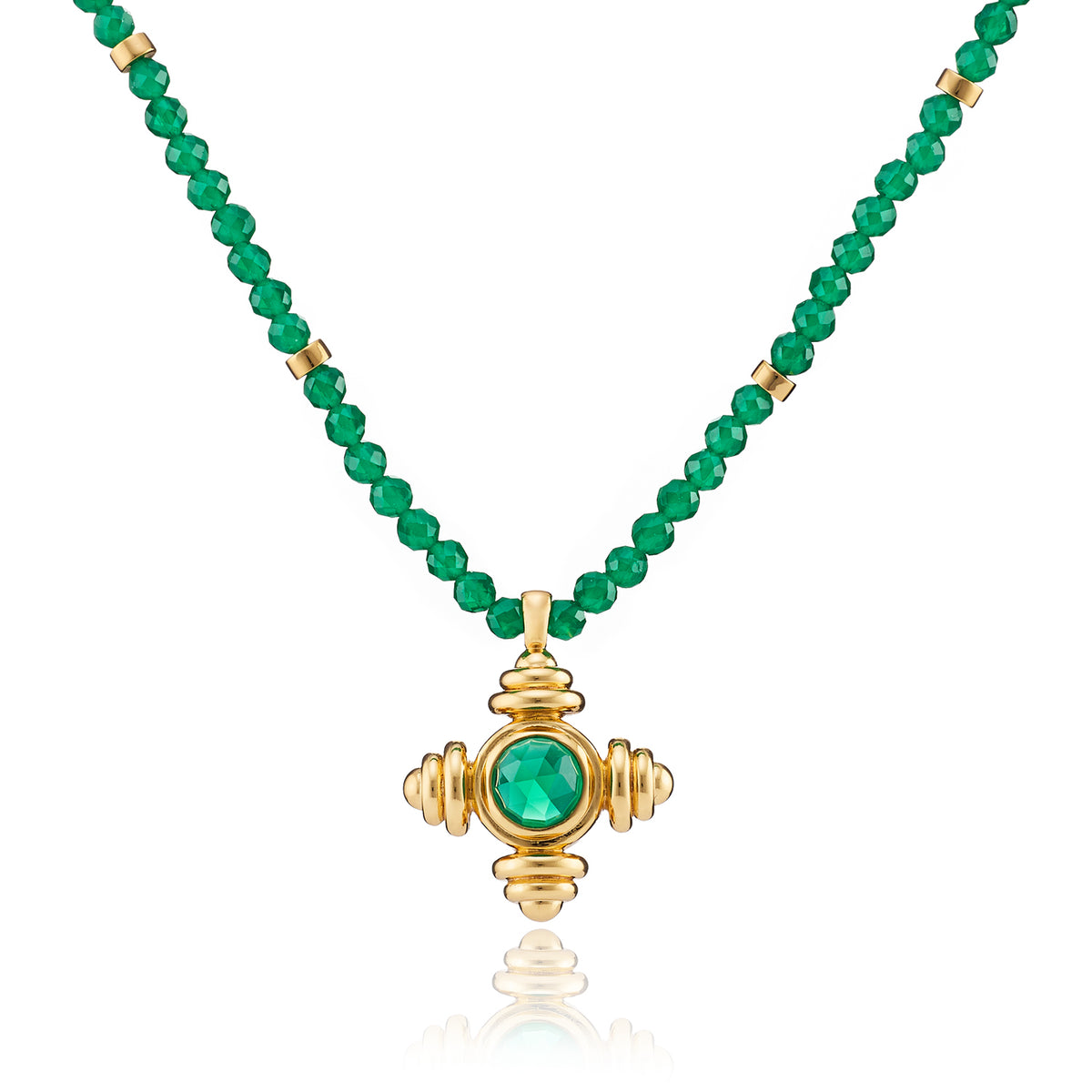 Green Agate Beaded Cross Gold Necklace - Lulu B London Jewellery