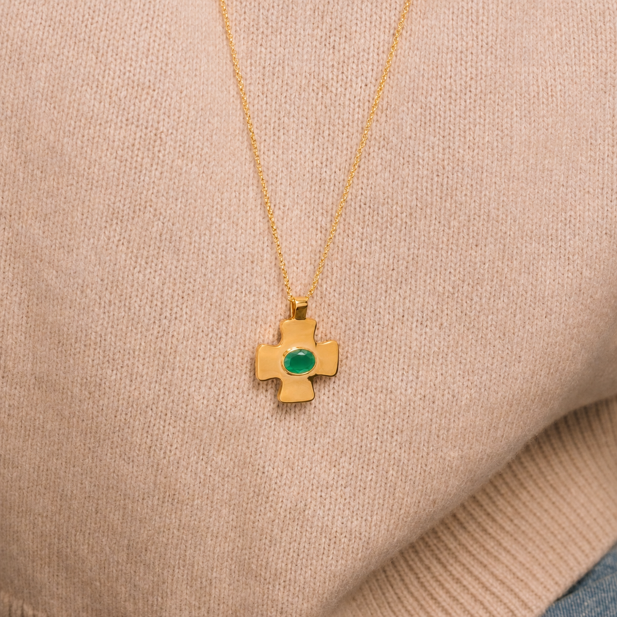 Green Agate Polished Cross Large Charm - Lulu B London Jewellery