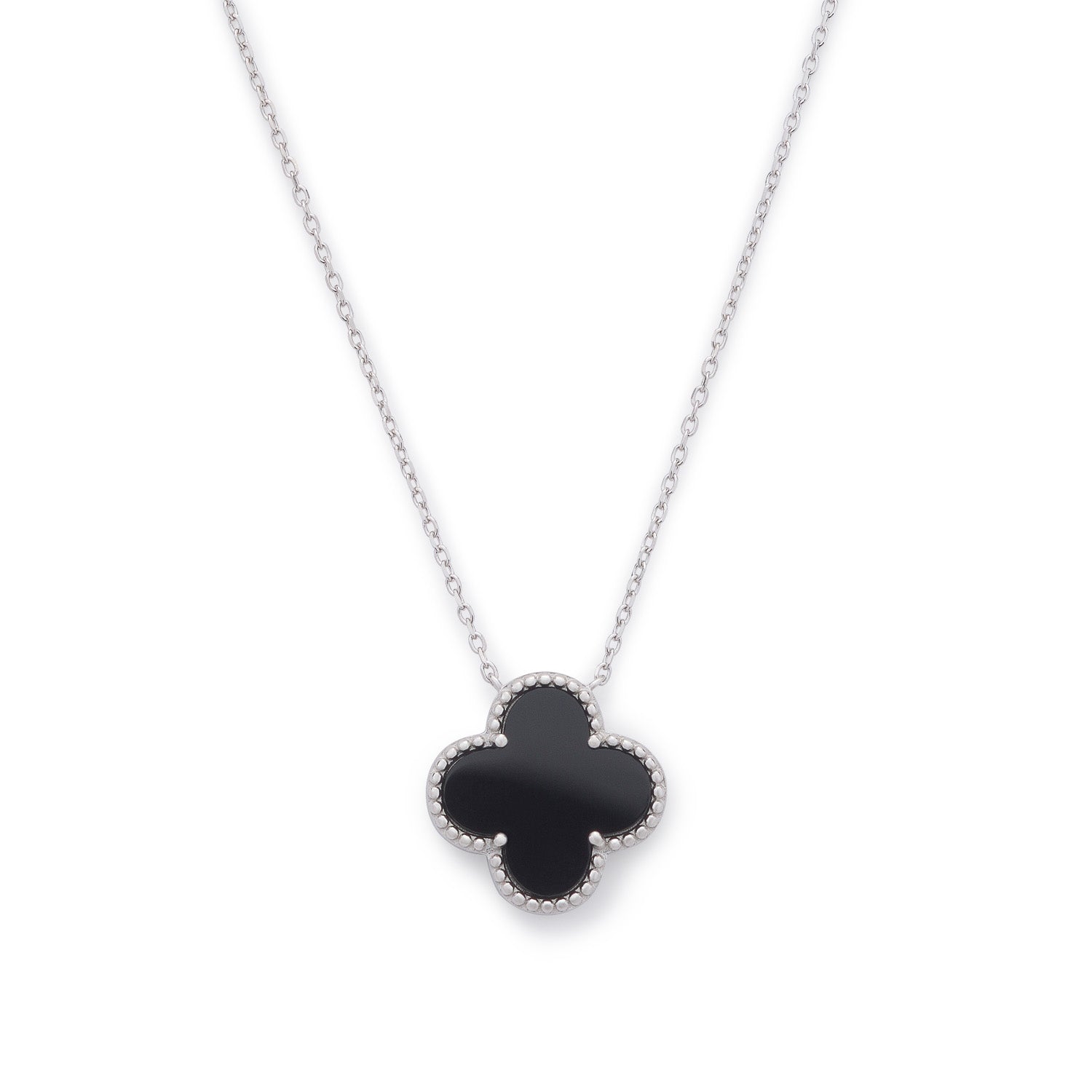 Clover Necklace with Black Onyx (Large) (Silver)