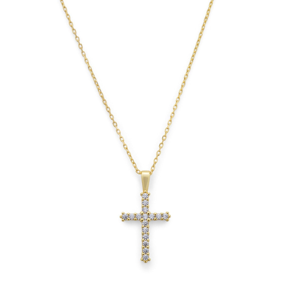 Cross Gold Necklace with Cubic Zirconia