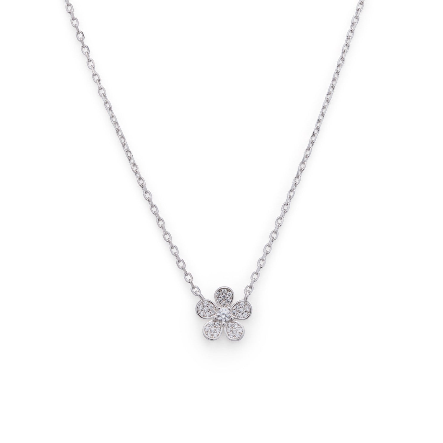 Daisy Silver Necklace with Cubic Zirconia