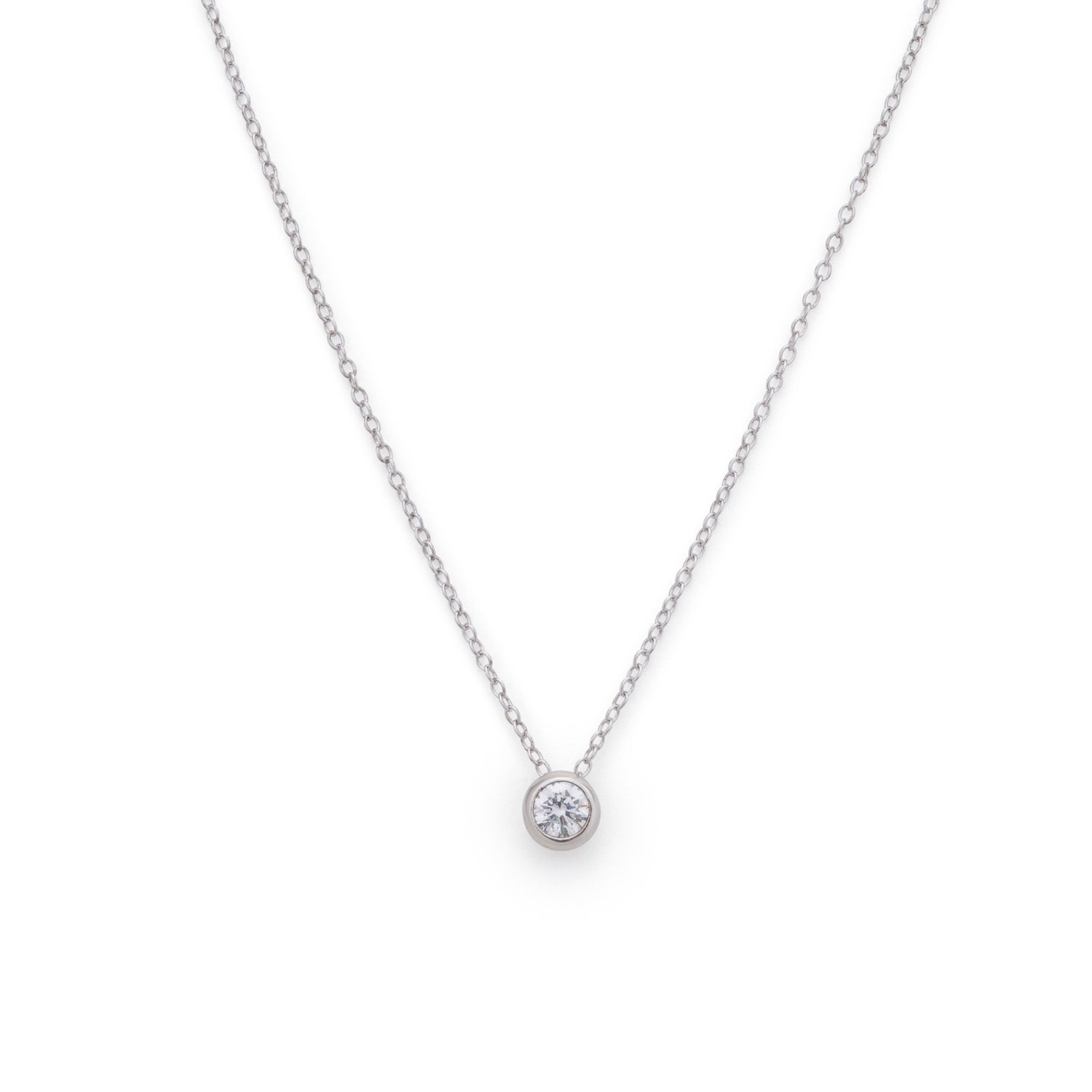 Solitaire Silver Necklace with Cubic Zirconia