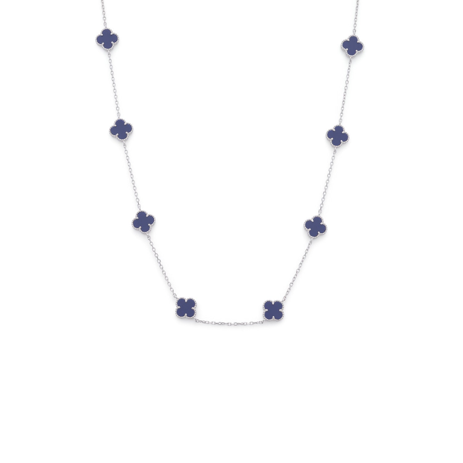 Clover Necklace with Blue Lapis (Short) (Silver)