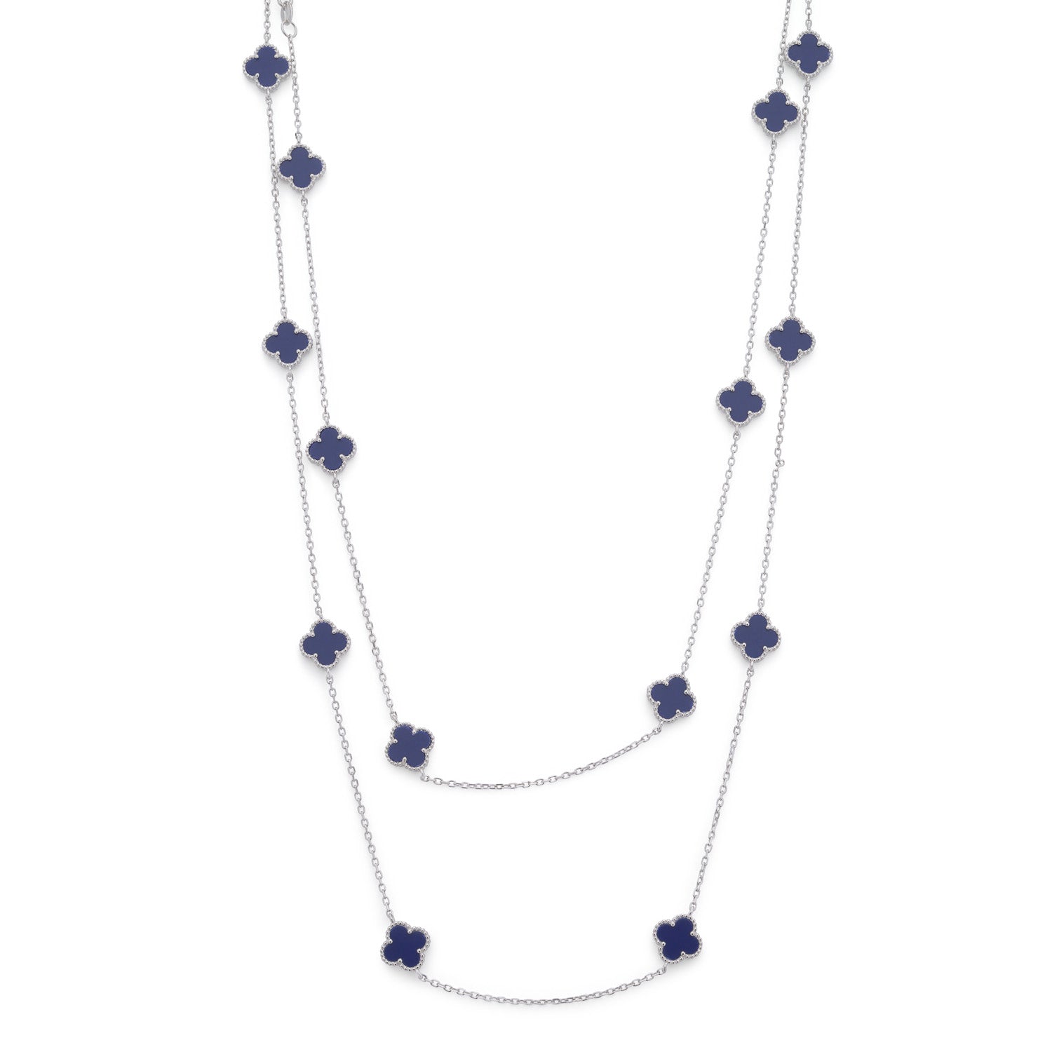 Clover Necklace with Blue Lapis (Long) (Silver)
