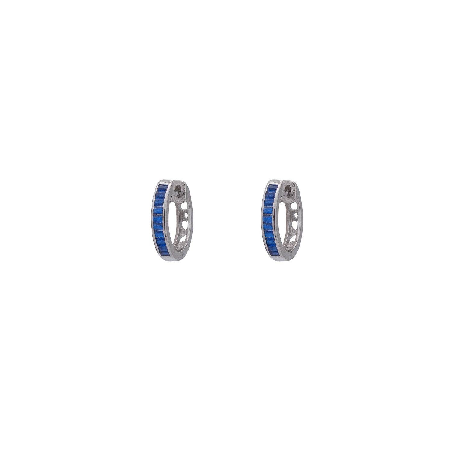 Baguette Small Hoop Silver Earrings with Lapis Lazuli