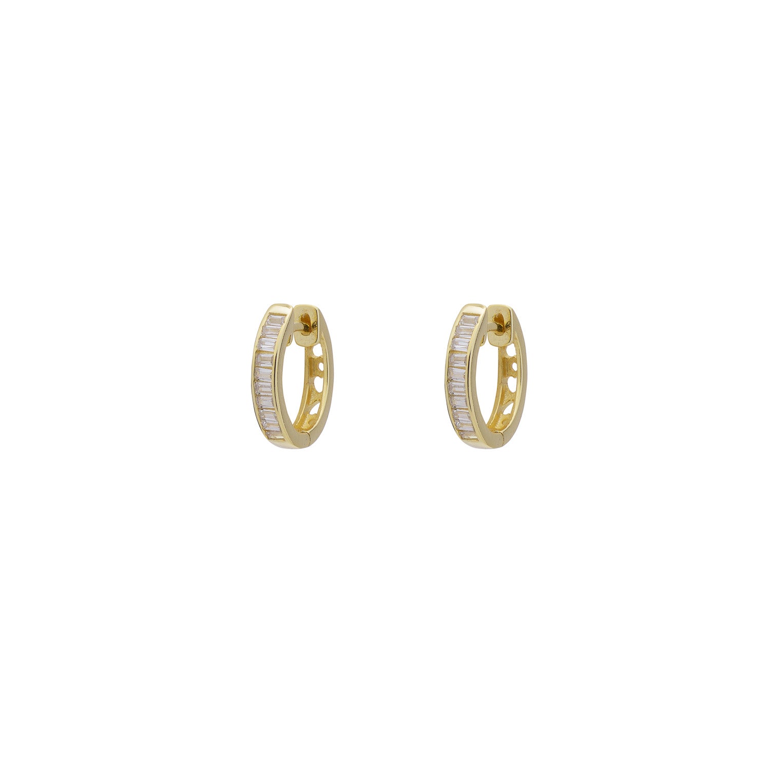 Baguette Small Hoop Gold Earrings with Cubic Zirconia
