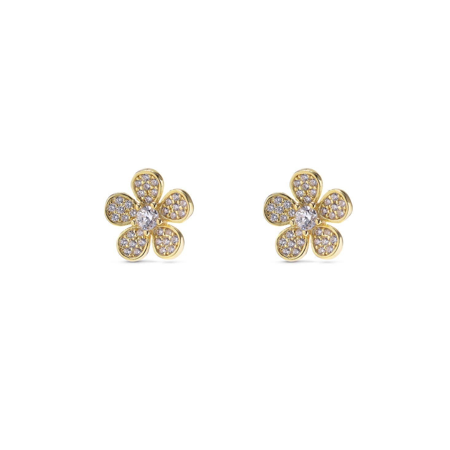 Daisy Gold Stud Earrings with Cubic Zirconia