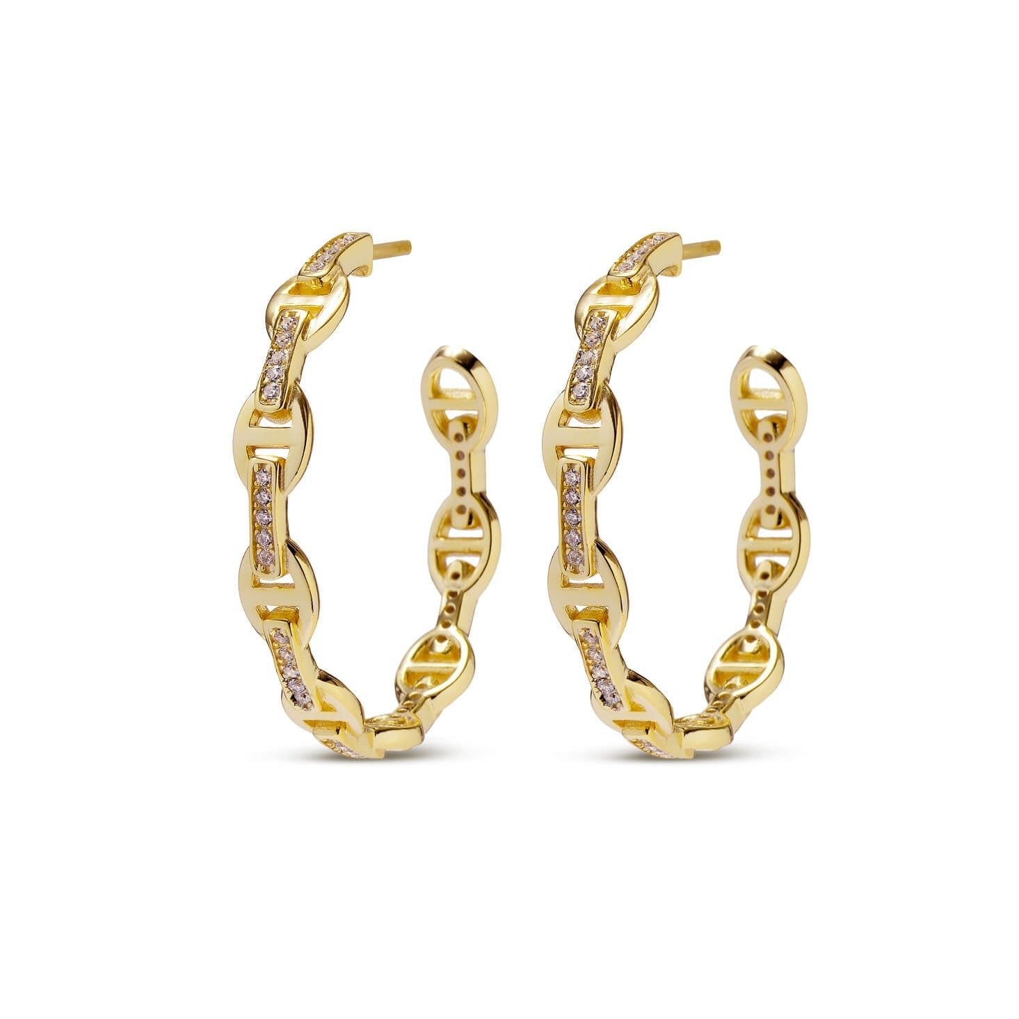 Large Buckle Gold Hoop Earrings with Cubic Zirconia