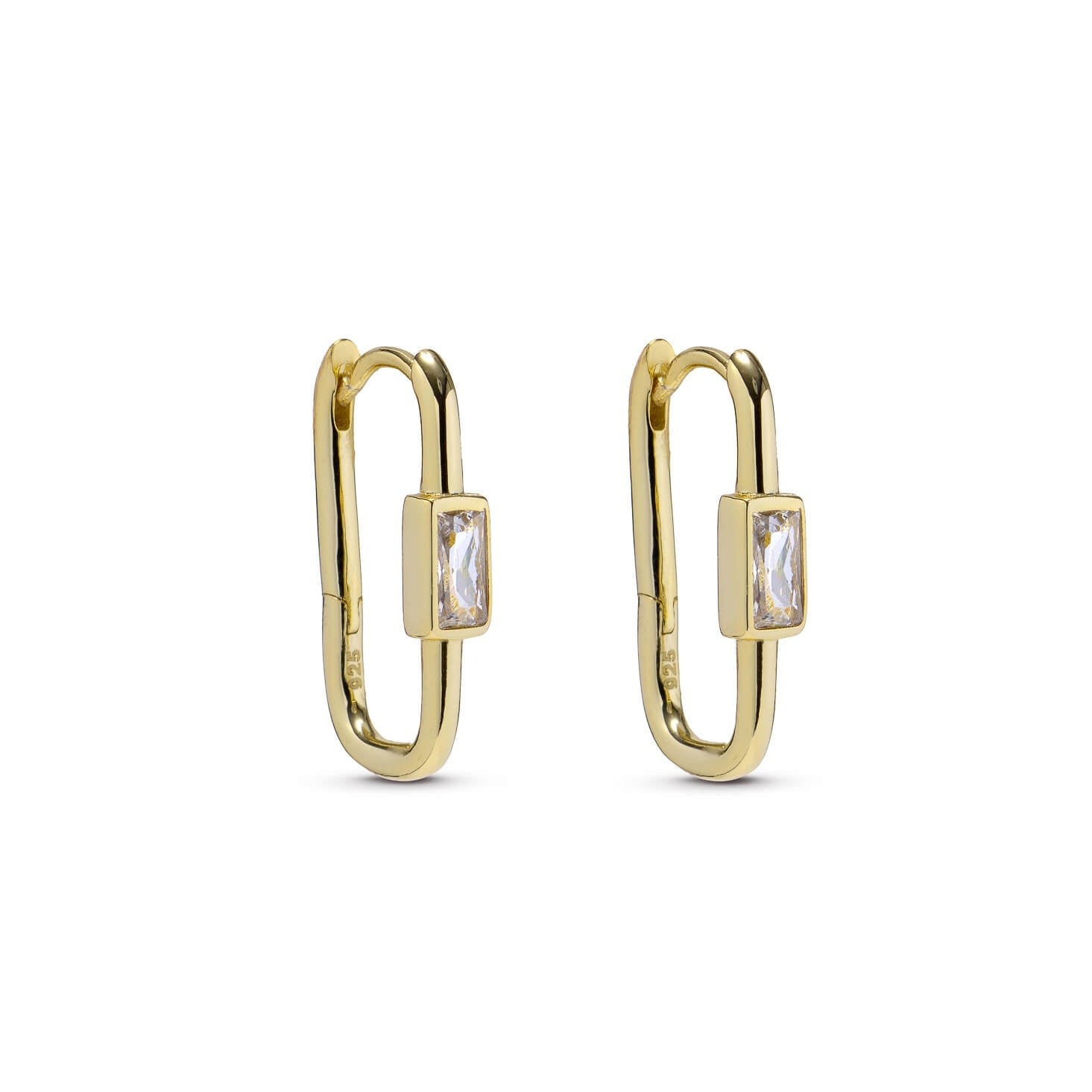 Rectangular Gold Hoop Earrings with Cubic Zirconia
