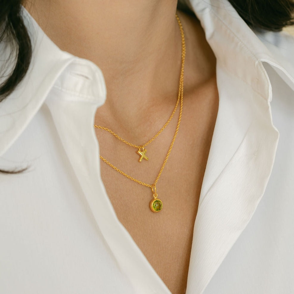 August Birthstone Gold Necklace - Peridot (Charm sold with chain or individually)