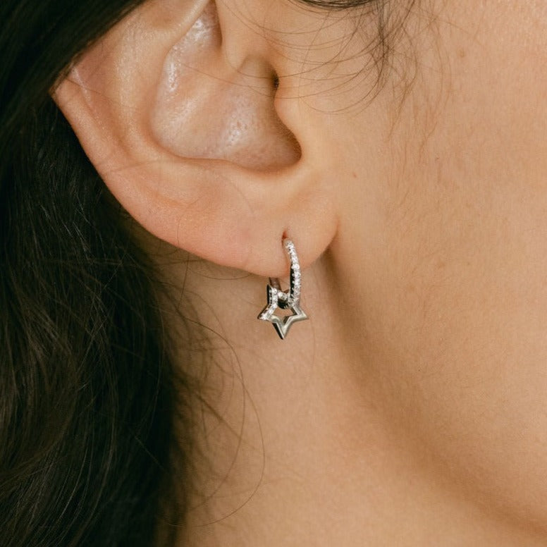 Mini Star Silver Hoop Earrings with Cubic Zirconia