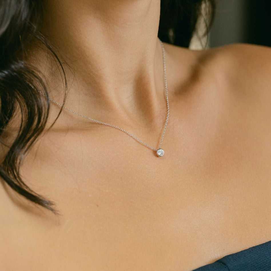 Solitaire Silver Necklace with Cubic Zirconia