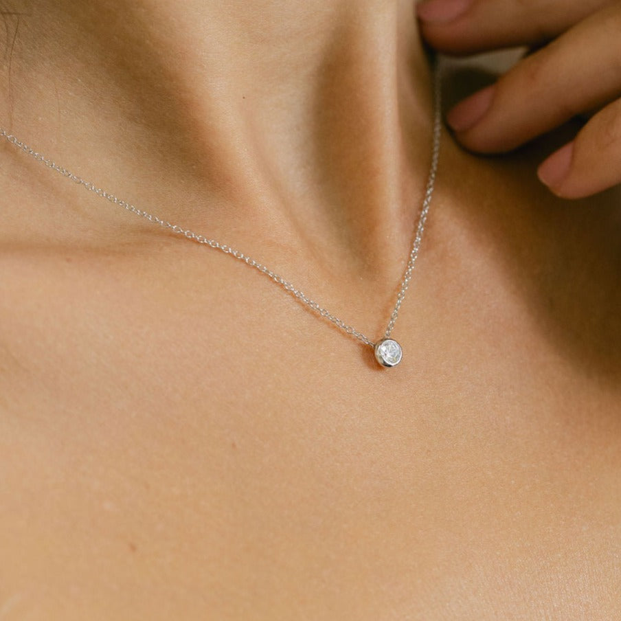 Solitaire Silver Necklace with Cubic Zirconia