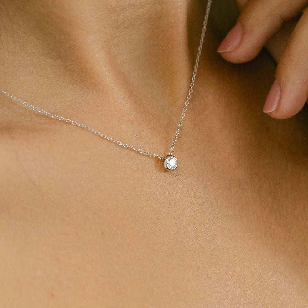 Solitaire Silver Necklace with Cubic Zirconia