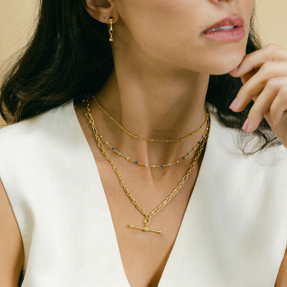 Enamel Gold Necklace - Denim