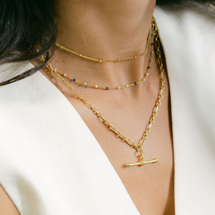 Enamel Gold Necklace - Denim