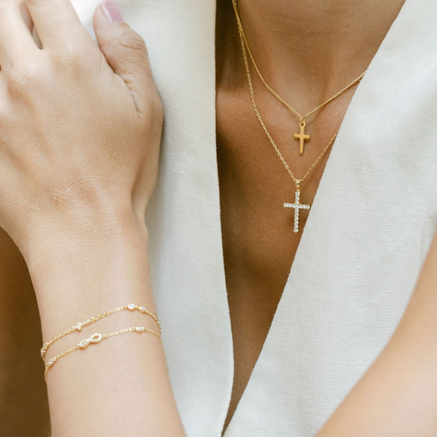 Small Cross Gold Choker Necklace (14" or 16-18" chain available)
