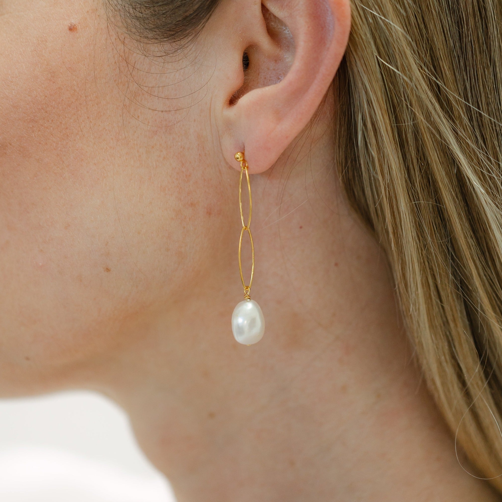 Pearl Stud Drop Gold Earring - Amica
