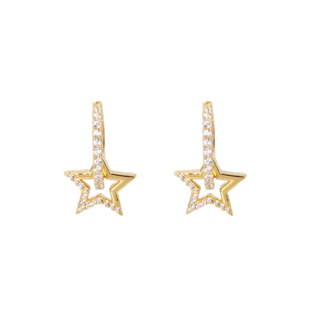 Mini Star Gold Hoop Earrings with Cubic Zirconia