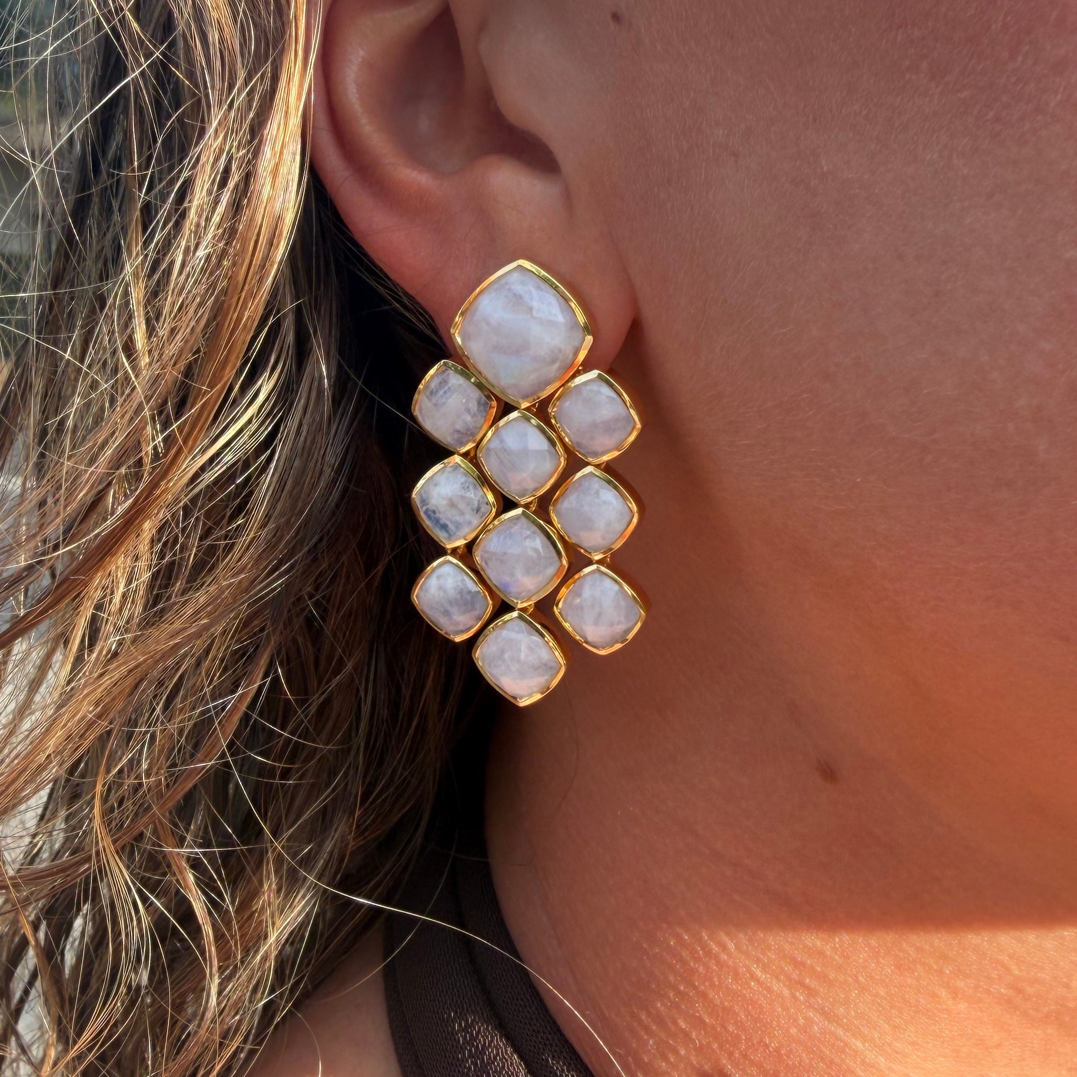 Moonstone Chandelier Gemstone Gold Earrings - Lulu B London - Timeless Jewellery