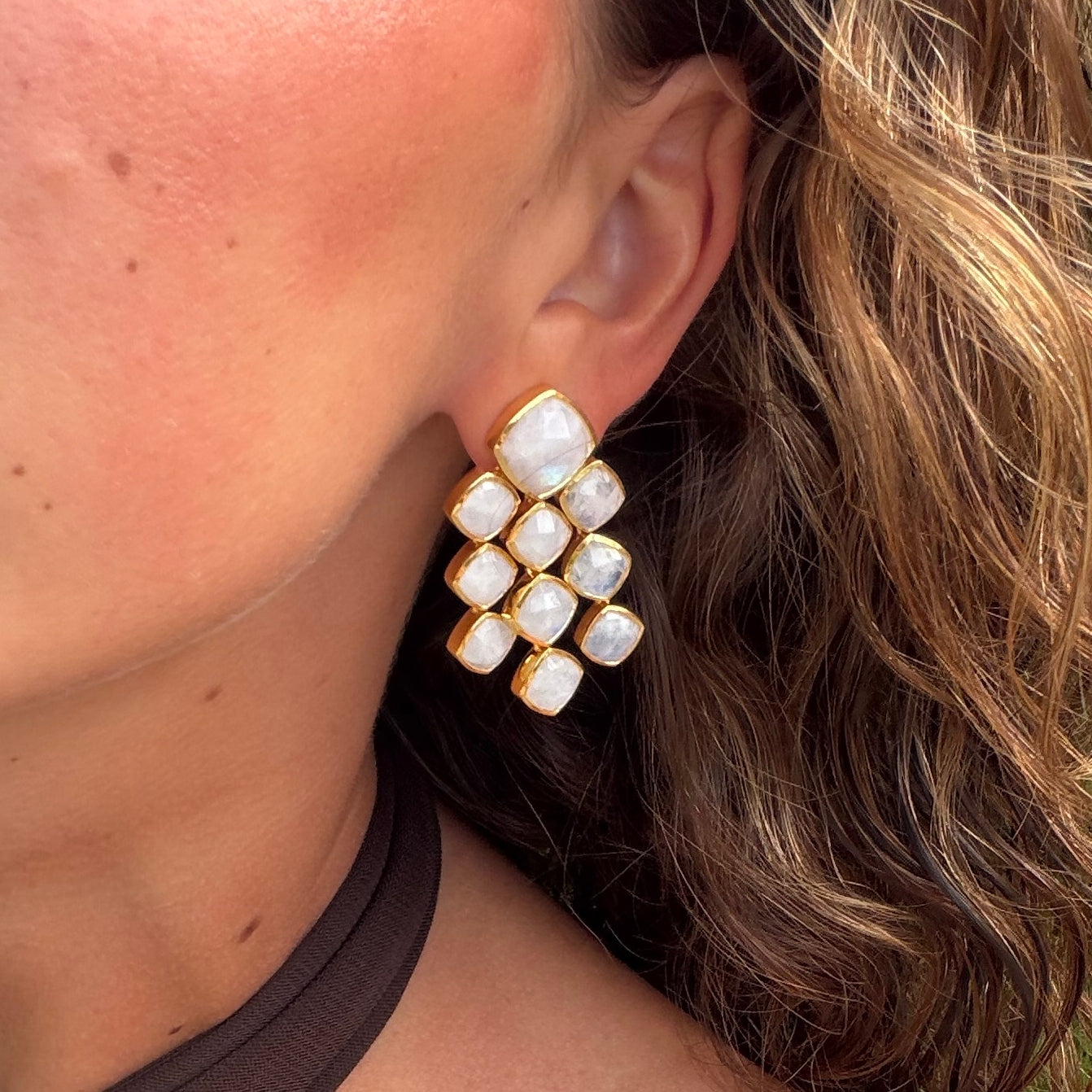 Moonstone Chandelier Gemstone Gold Earrings - Lulu B London - Timeless Jewellery
