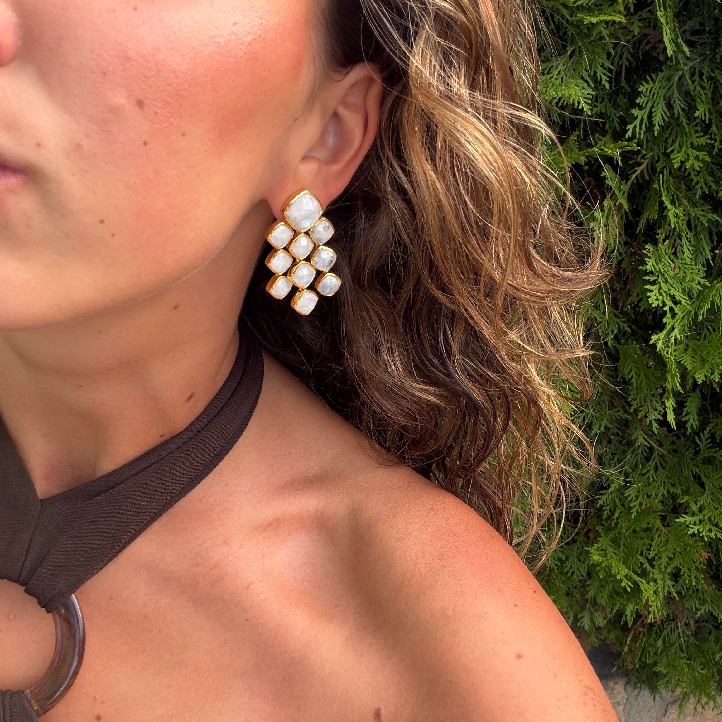 Moonstone Chandelier Gemstone Gold Earrings - Lulu B London - Timeless Jewellery