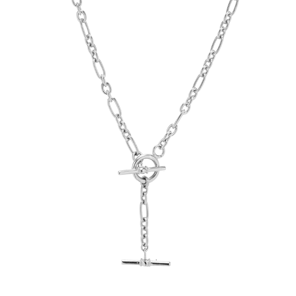 T-Bar Silver Lariat Chain Necklace
