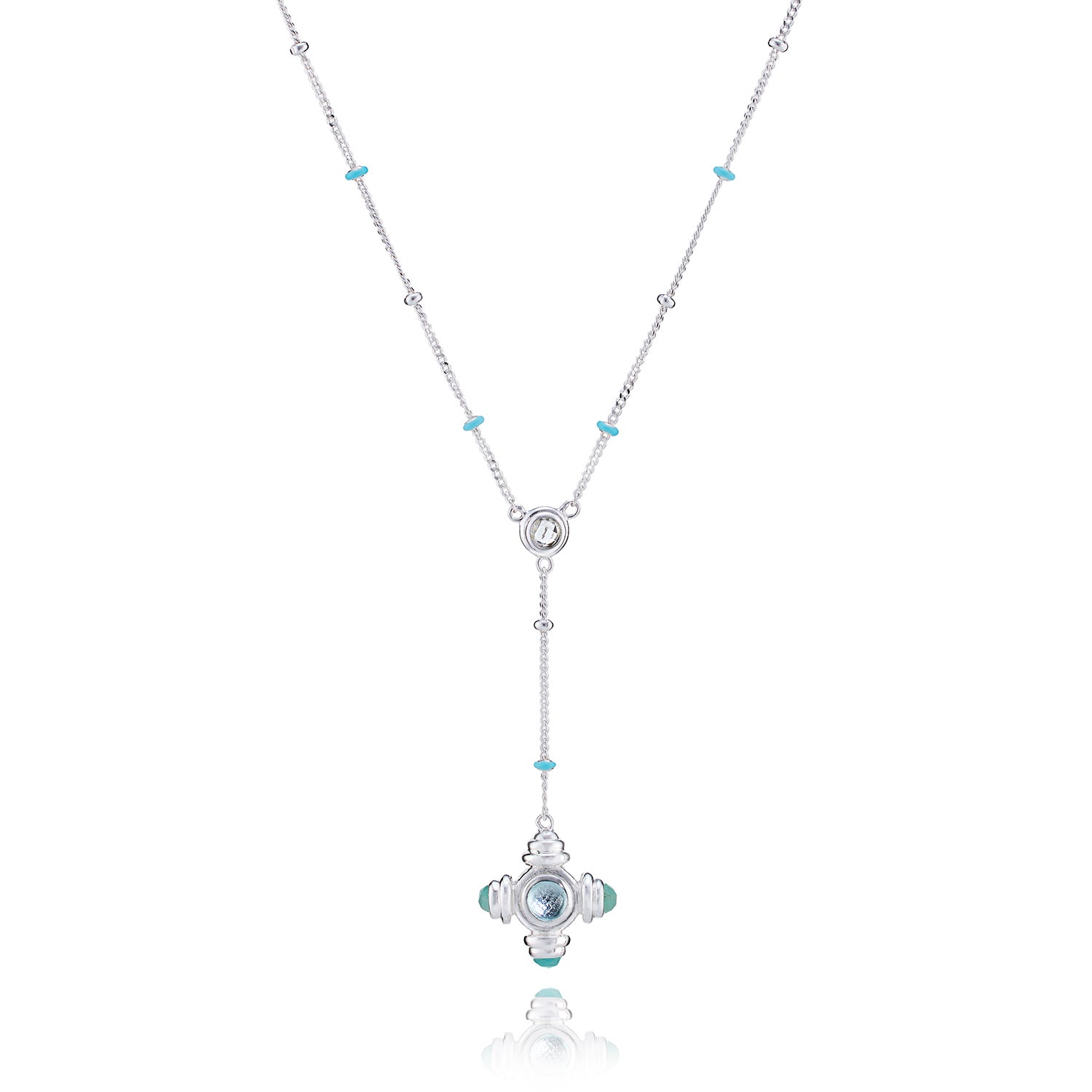 Blue Topaz Cross Silver Lariat Necklace - Lulu B Jewellery