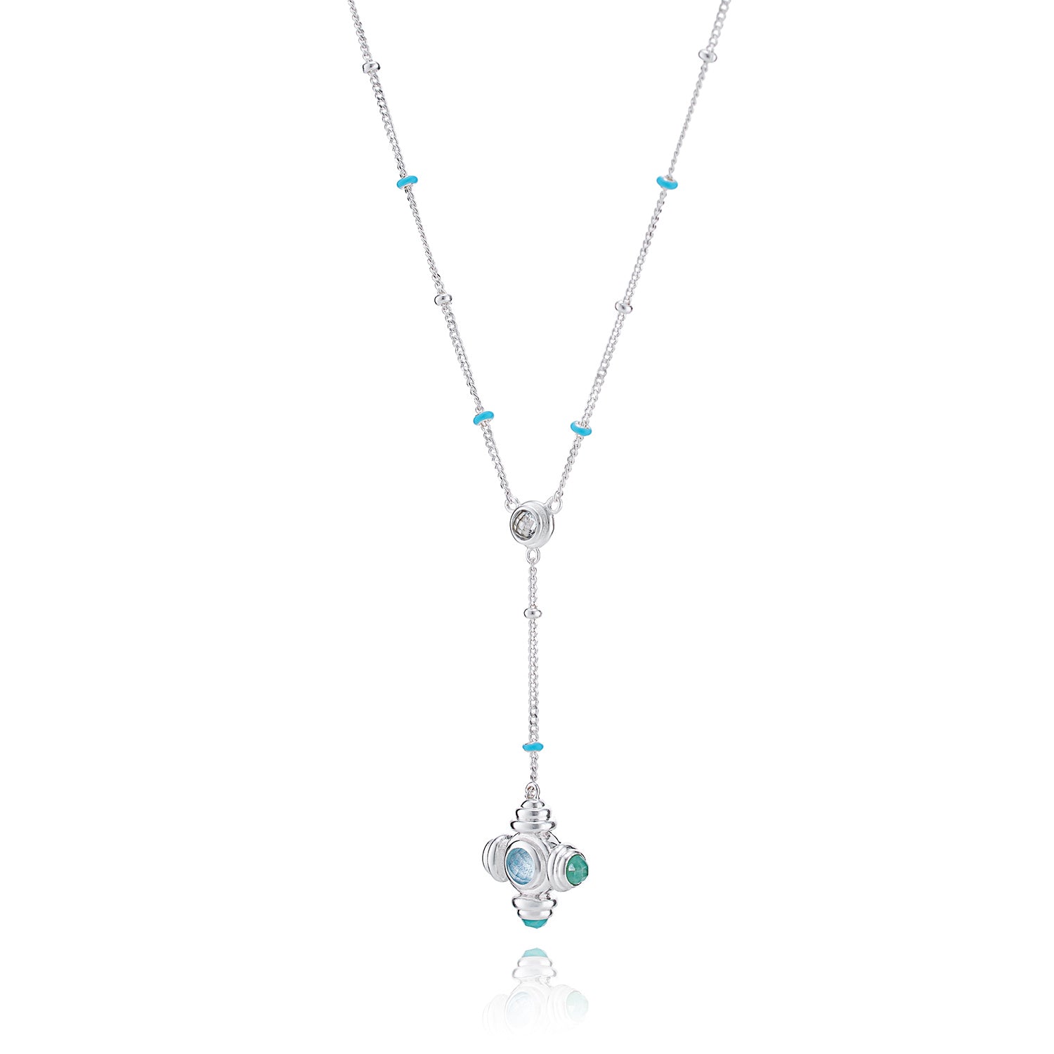 Blue Topaz Cross Silver Lariat Necklace - Lulu B Jewellery