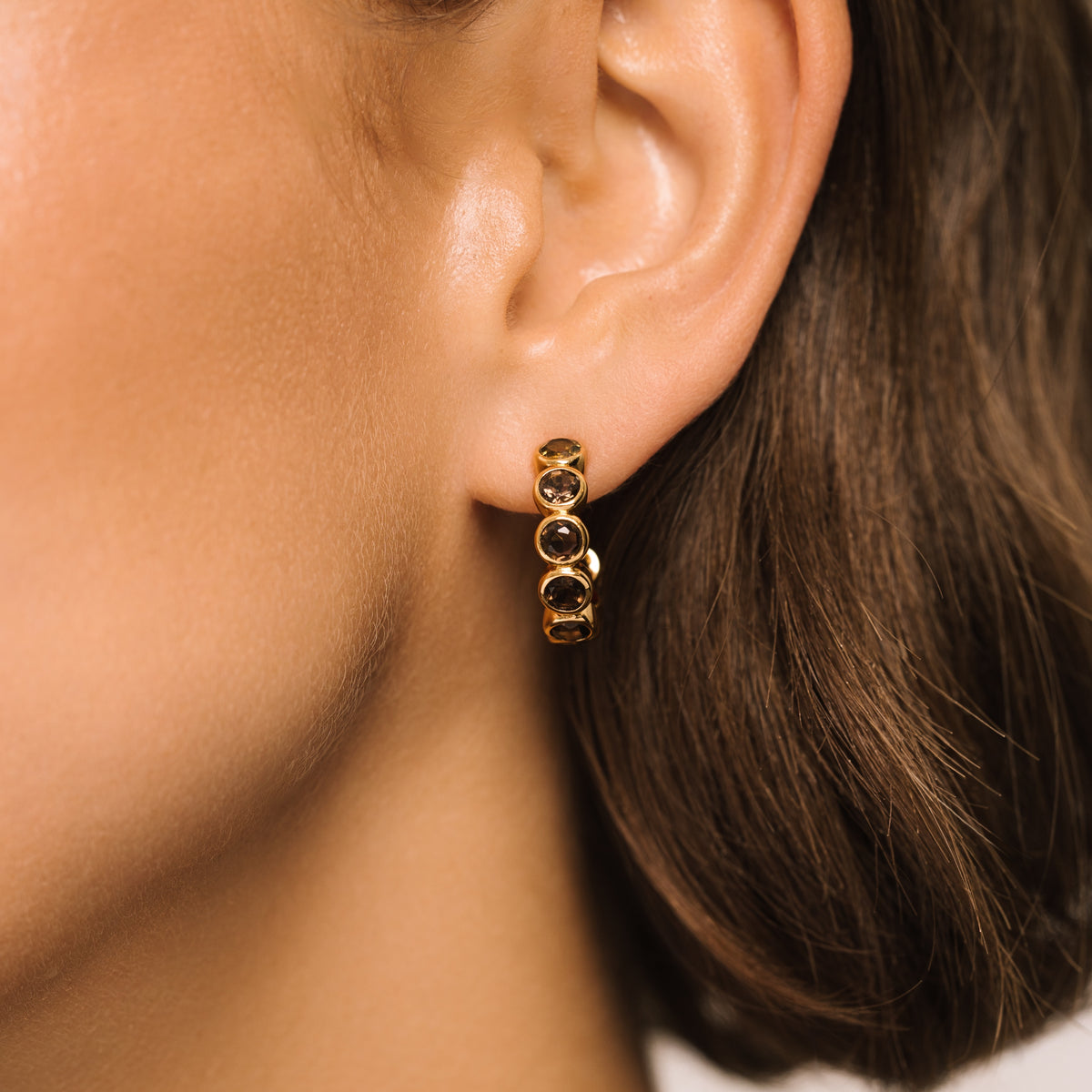 Smoky Quartz Gold Hoop Earrings -Lulu B London Jewellery