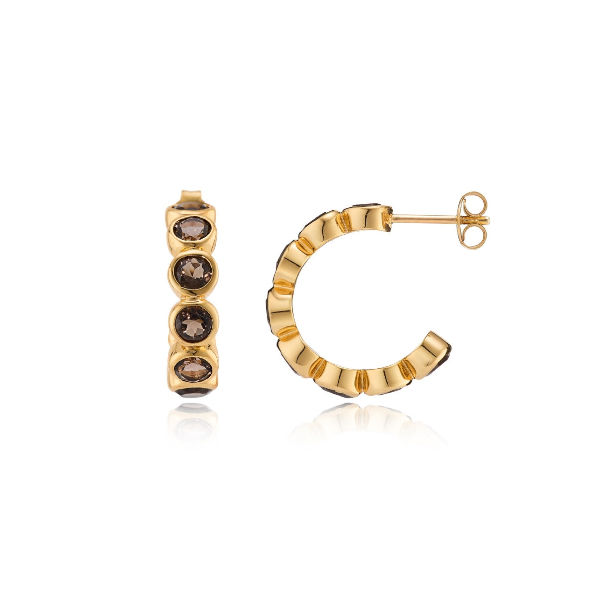 Smoky Quartz Gold Hoop Earrings -Lulu B London Jewellery
