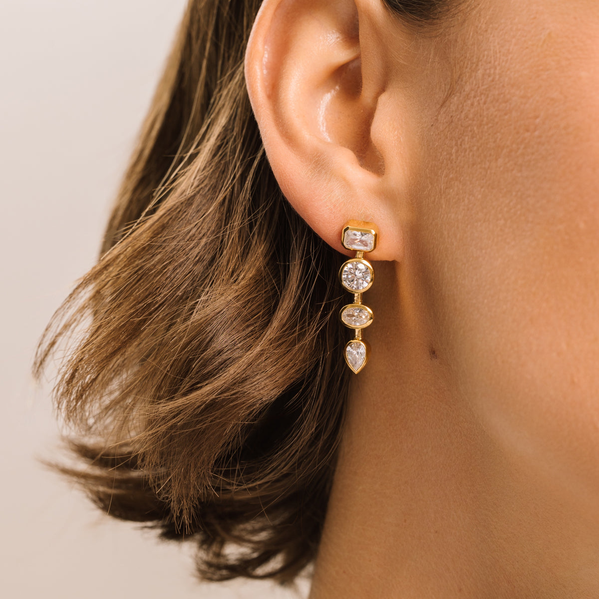 Tennis Gold Stud Drop Earrings - Lulu B London Jewellery