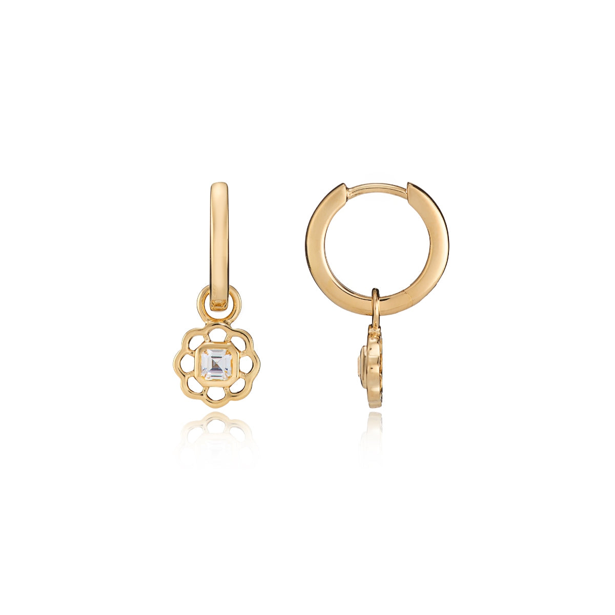 White Topaz Gemstone Flower Gold Drop Hoop Earrings - Lulu B London Jewellery