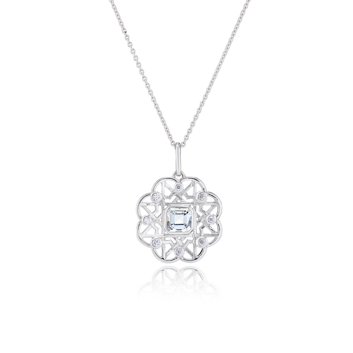 White Topaz Gemstone Flower Silver Necklace - Lulu B London Jewellery