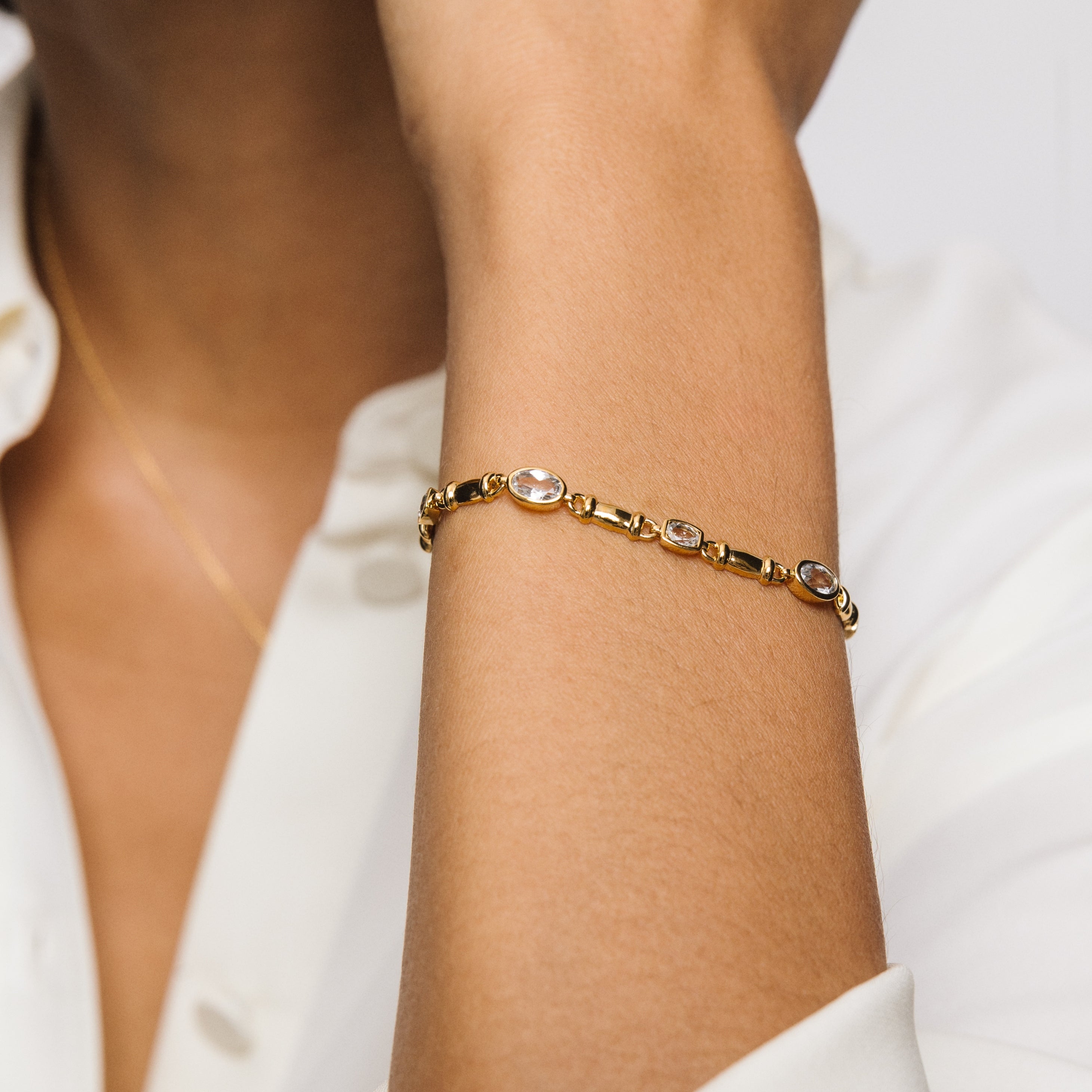 White Topaz Gemstone Chain Gold Bracelet - Lulu B London Jewellery