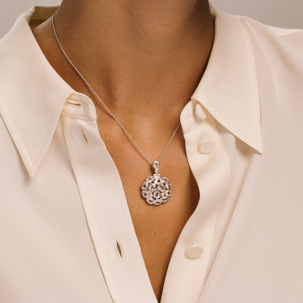 White Topaz Statement Silver Pendant Necklace - Lulu B London Jewellery