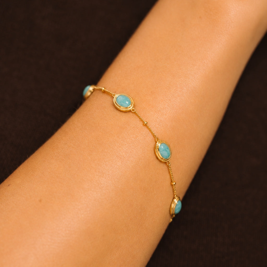 Amazonite Gemstone Gold Bracelet - Lulu B London - Timeless Jewellery