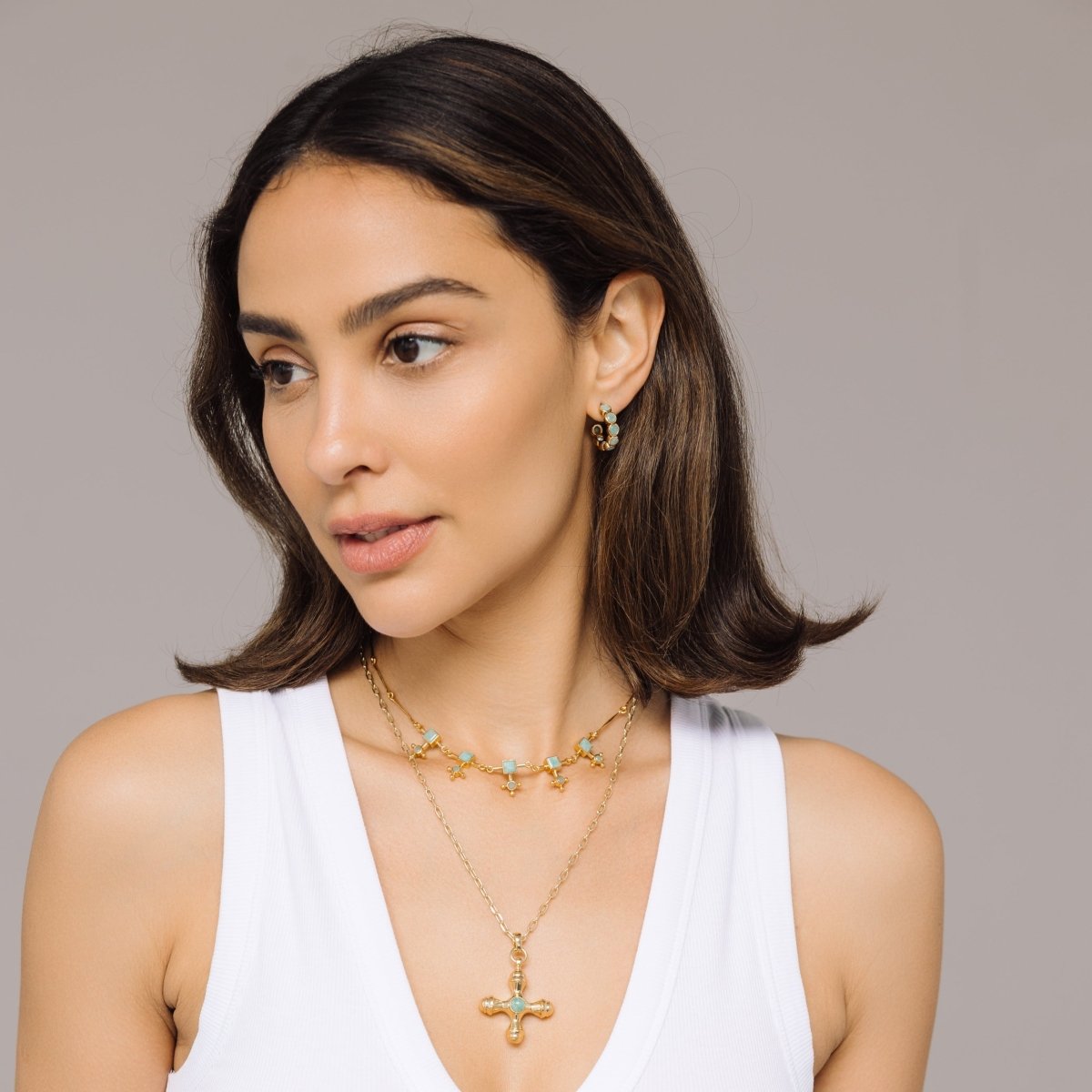 Amazonite Gold Hoop Earrings - Lulu B London - Timeless Jewellery