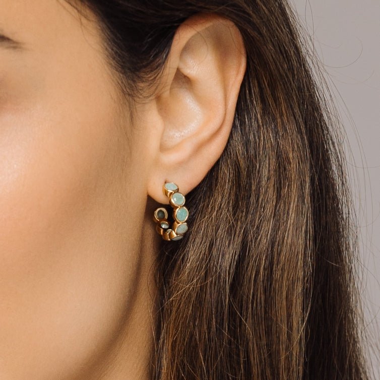 Amazonite Gold Hoop Earrings - Lulu B London - Timeless Jewellery