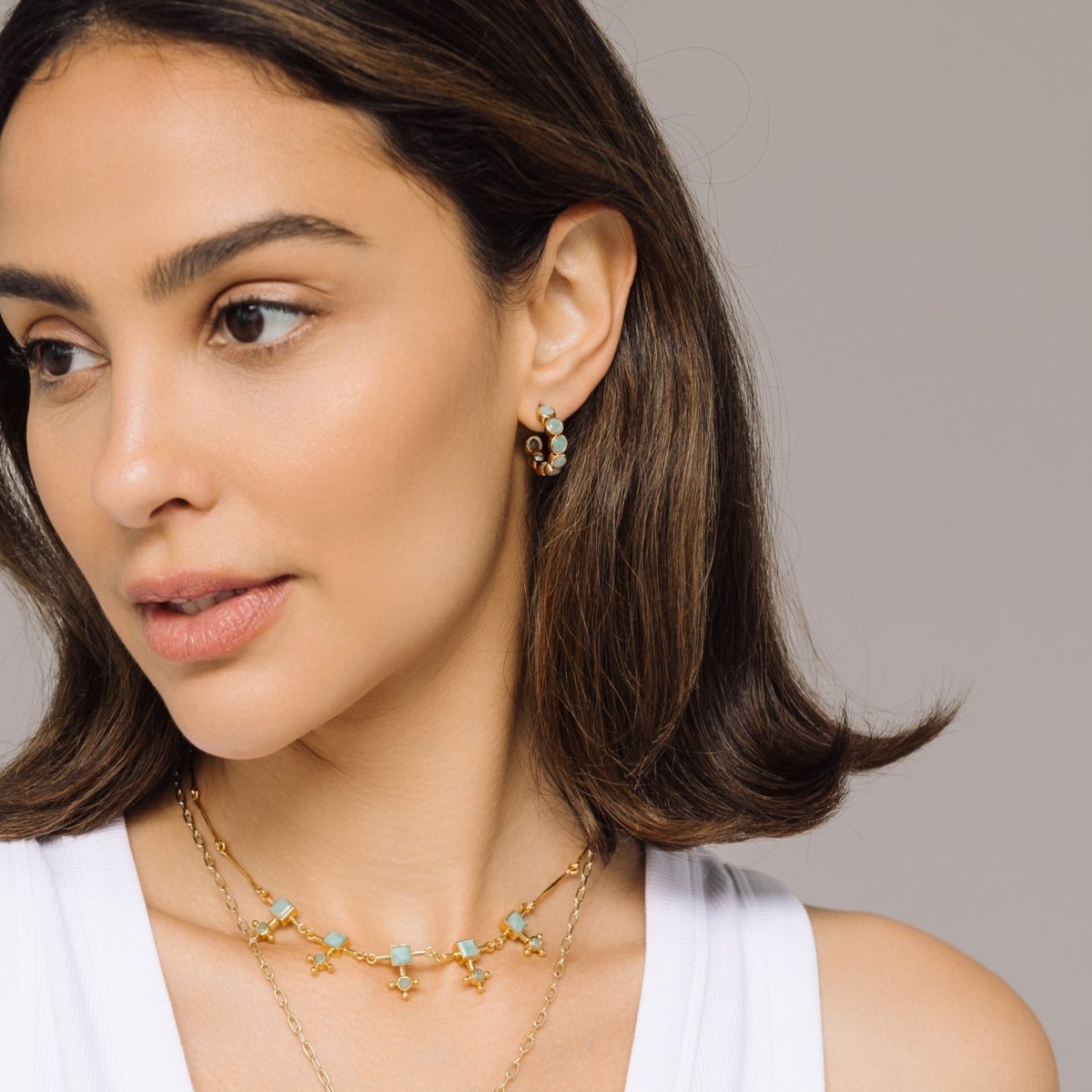 Amazonite Gold Hoop Earrings - Lulu B London - Timeless Jewellery