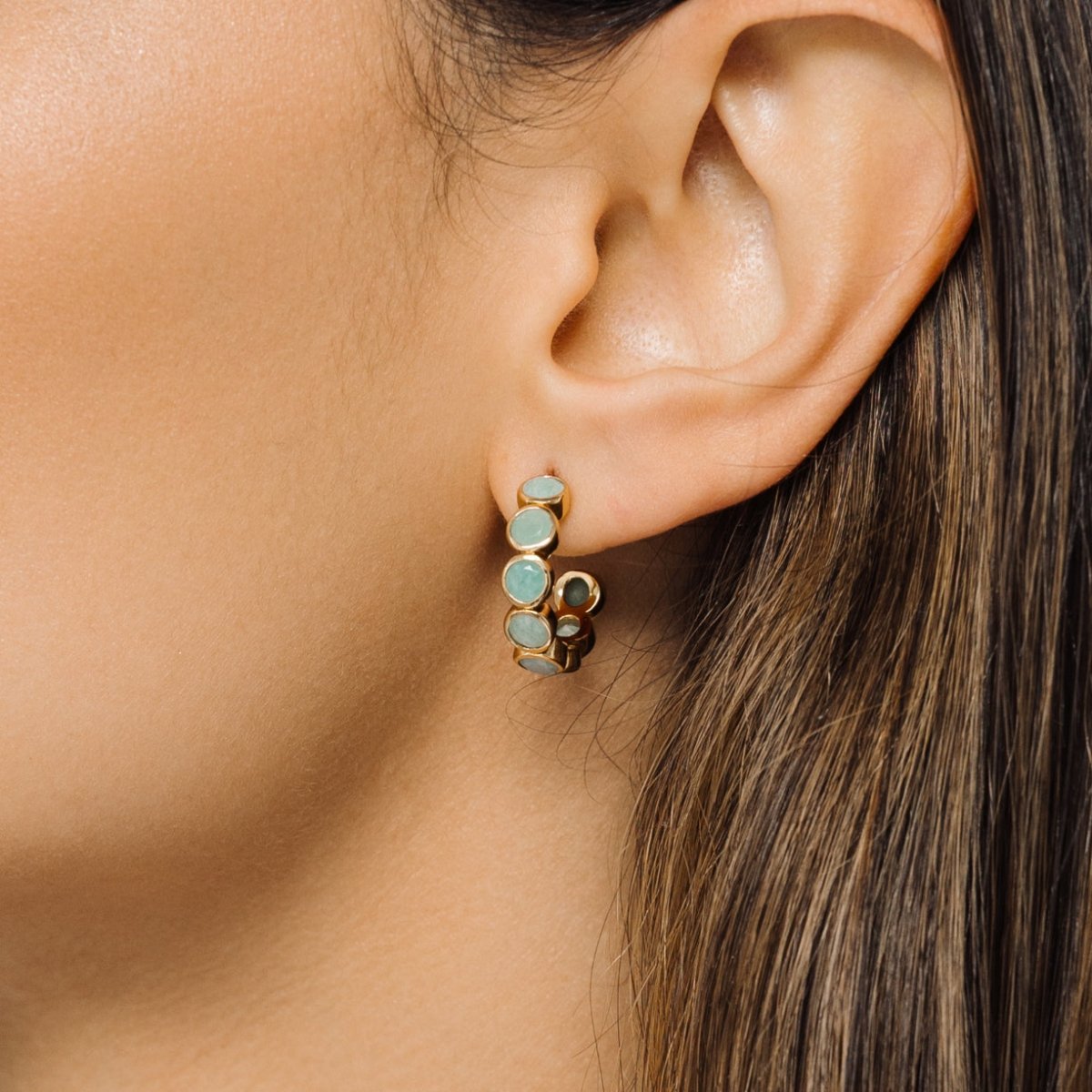 Amazonite Gold Hoop Earrings - Lulu B London - Timeless Jewellery
