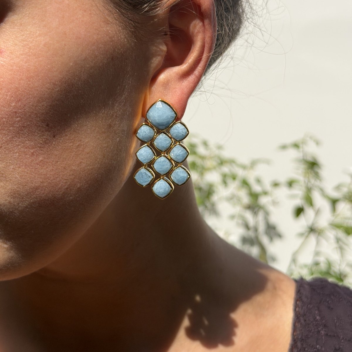 Aquamarine Chandelier Gemstone Gold Earrings - Lulu B London - Timeless Jewellery